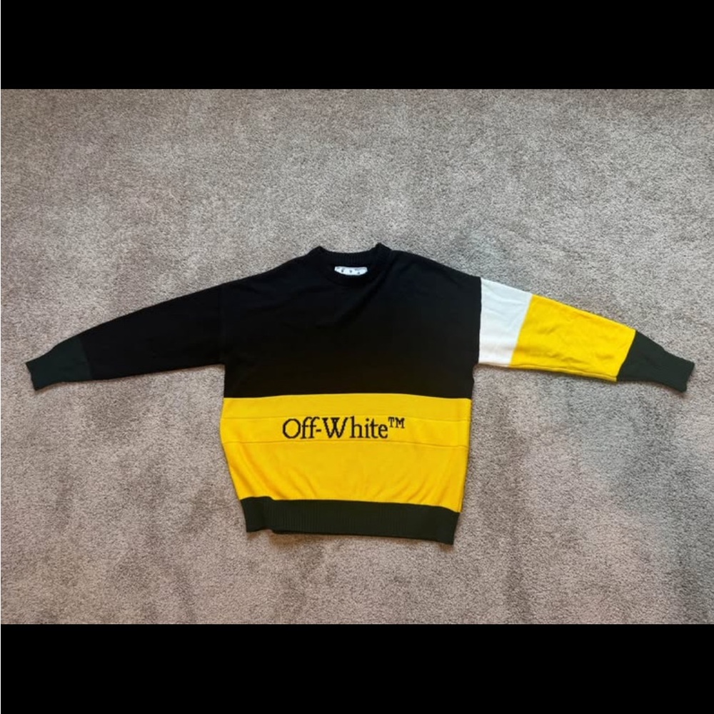 Off-White Black, Yellow, and White Crewneck Sweater